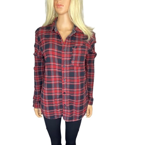 Vans Tops - Vans Women's Plaid Flannel Long Sleeve Shirt Red Gray Black Size M